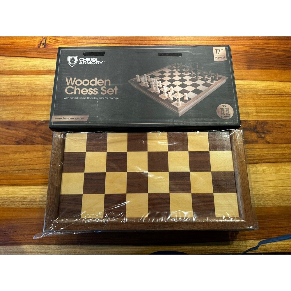 Chess Armory 15 Inch Magnetic Wooden Chess Folding Board Walnut Travel Set NEW